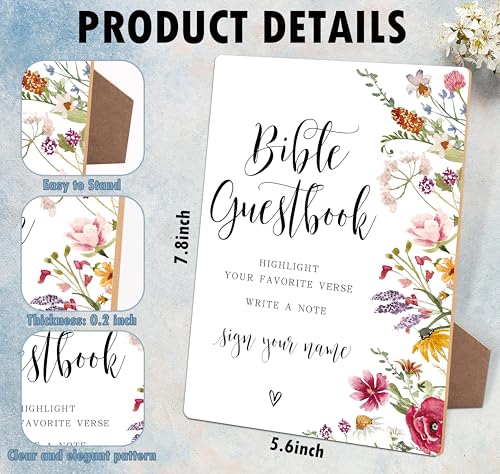 Bible Guest Book Sign, Wedding Signs for Ceremony and Reception, Floral Bridal Shower Decoration, Wooden Wedding Signage, Bridal Shower Decor, Supplies For Engagement and Anniversary Party, 29 - color: Bible Guestbook Sign, 29