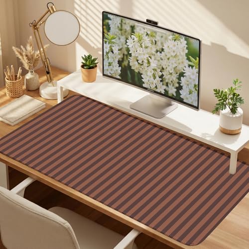Brown Striped Desk Mat Cute Pastel XXL Large Gaming Mouse Pad Desk Pad Kawaii Cozy Aesthetic Keyboard Laptop Computer Mat Home Office Decor for Women - color: A6- Chocolate Brown