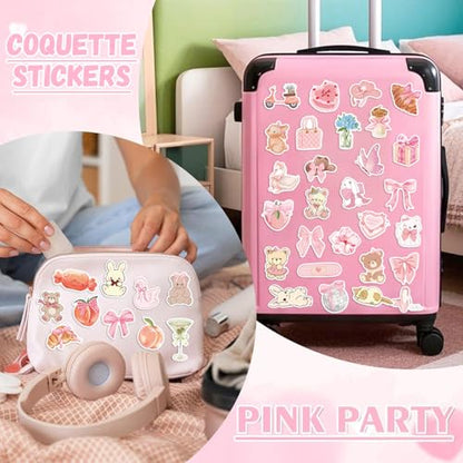 100PCS Coquette Stickers, Cute Vinyl Laptop Stickers, Pink Coquette Aesthetic Stickers Decal, Pink Sticker Pack for Girls Water Bottles Laptop Computer Phone Guitar - color: Girly Stickers