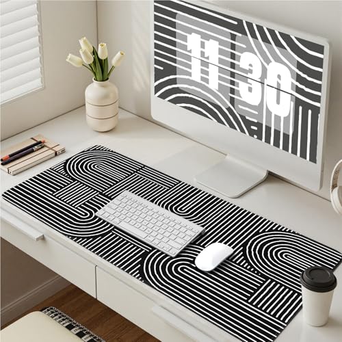 iCasso Black Desk Mat, Large Mouse Pad for Desk, Anti-Slip Big Mousepad with Stitched Edges, Computer Pad for Desktop - color: Line-Black
