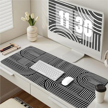 iCasso Black Desk Mat, Large Mouse Pad for Desk, Anti-Slip Big Mousepad with Stitched Edges, Computer Pad for Desktop - color: Line-Black