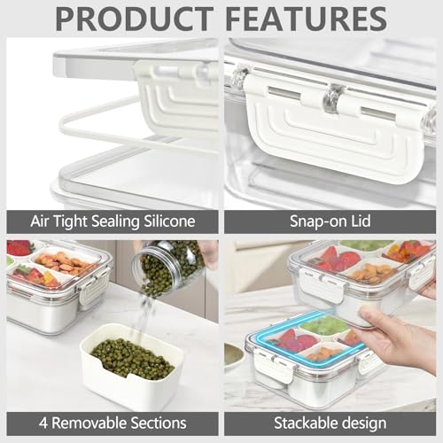 Small Snackle Box Container, Updated PP Dishwasher Safe Divided Serving Tray with Lid, 4 Compartment Snack Box Container for Candy, Fruits, Charcuterie, Travel & Parties, BPA-Free - color: Cream 1 Pack