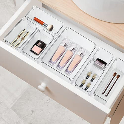 Ravinte 6 Pack Drawer Organizer - 6" X 6" Plastic Storage Bins, Acrylic Organizers with Non-Slip Pads Clear Desk Storage Tray for Makeup, Jewelries, Kitchen Utensils, Bathroom and Office - size: 6" x 6"