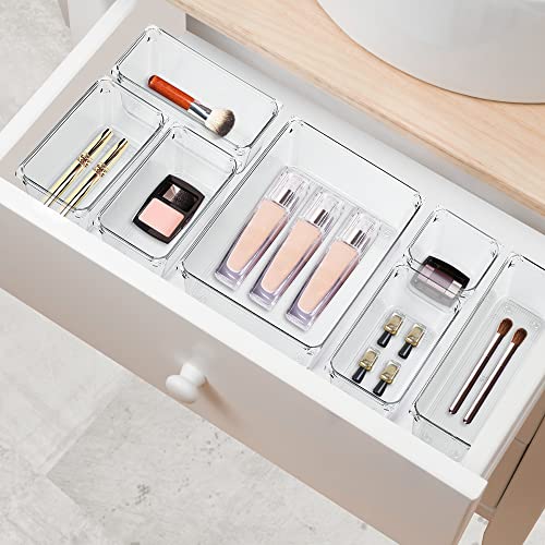 Ravinte 6 Pack Drawer Organizer - 3" X 6" Plastic Storage Bins, Acrylic Organizers with Non-Slip Pads Clear Desk Storage Tray for Makeup, Jewelries, Kitchen Utensils, Bathroom and Office - size: 3" x 6"