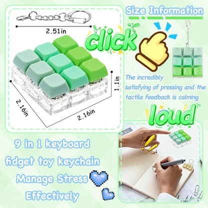 Keyboard Fidget Toy, Keyboard Keychain Fidget Toys, 9-in-1 Clicker Fidget Toy, Stress Relief Desk Decompression Button, Anxiety Relief Valentine's Day Gifts (3 Color-Mix Green) - color: 3 Color-mix Green