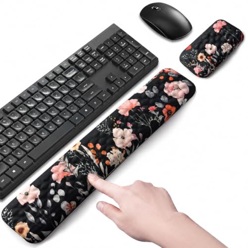Keyboard Wrist Rest Mouse Wrist Support, Memory Foam Wrist Rest Pad for Computer Laptop, Ergonomic Wrist Cushion Support for Typing Pain Relief, Gaming Home Office, Flower Black - color: Flower Black