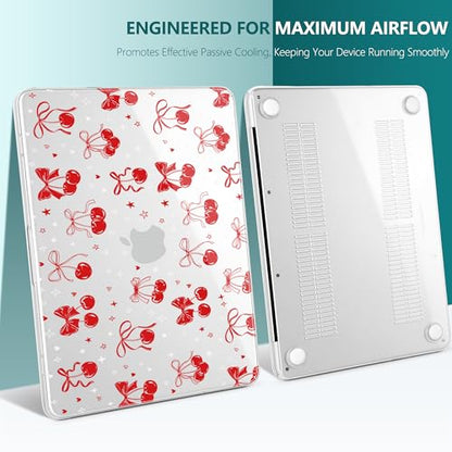 DONGKE Compatible with MacBook Neo 13 Inch Case 2026 A3404 A18 Pro chip & Touch ID, Plastic Hard Shell with Keyboard Cover, Screen Protector & Dust Plugs, Cherry & Bow - color: Cherry & Bow