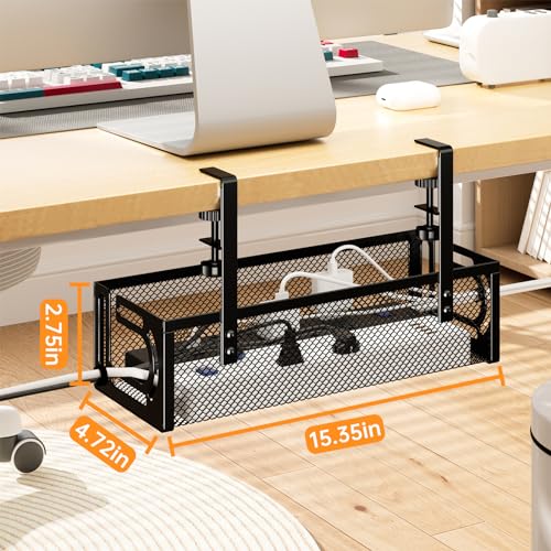 Under Desk Cable Management Tray, 15.7'' No Drill Steel Desk Cable Organizers, Wire Management Tray Cable Management Rack (1 Pack-Black) - color: 1 Pack-15.7"-Black