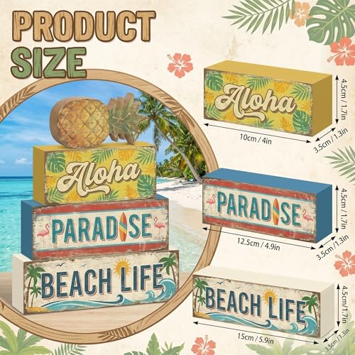 4 Pcs Tropical Pineapple Party Decorations Summer Hawaiian Luau Table Wooden Signs Summer Beach Tiered Tray Decor Fruit Home Bar Shelf Sitter Aloha Paradise Tiki Table Top Gifts - style: Tropical Pineapple