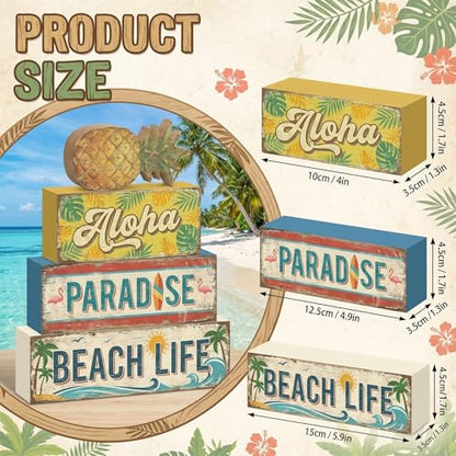 4 Pcs Tropical Pineapple Party Decorations Summer Hawaiian Luau Table Wooden Signs Summer Beach Tiered Tray Decor Fruit Home Bar Shelf Sitter Aloha Paradise Tiki Table Top Gifts - style: Tropical Pineapple