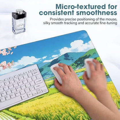 Desk Mat 31.5x15.7 Inch for Office - Extra Large Mouse Pad Protects Desk from Scratches and Spills, Non Slip with Stitched Edges, Lake - color: Lake, size: 31.5" x 15.7"