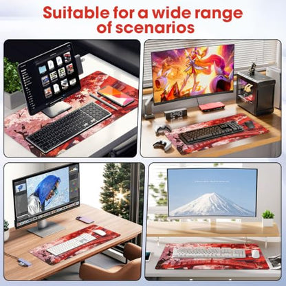 Large Mouse Pad 31.5x15.7 Inch - Starter Desk Mat for Office and Gaming, Non Slip Rubber Bottom, Stitched Edges, Easy Clean, Maple Leaf - color: Maple Leaf, size: 31.5" x 15.7"