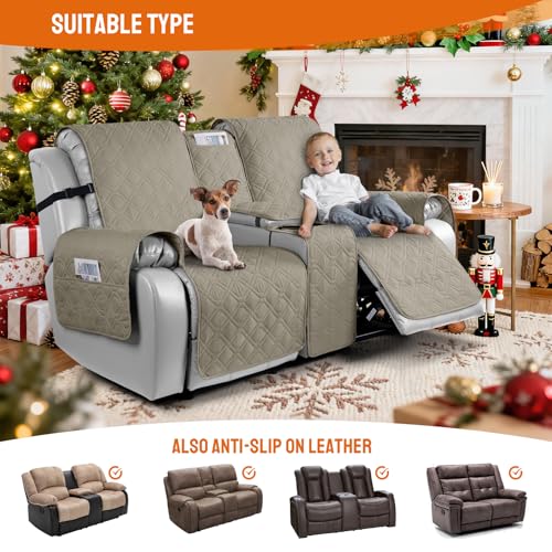 VANSOFY Loveseat Recliner Cover with Console 100% Waterproof Sofa Slipcovers Non-Slip Reclining Couch Cover Split Sofa Covers Furniture Protector for Pets, Dogs（Khaki） - color: Khaki