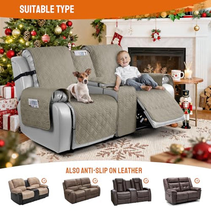 VANSOFY Loveseat Recliner Cover with Console 100% Waterproof Sofa Slipcovers Non-Slip Reclining Couch Cover Split Sofa Covers Furniture Protector for Pets, Dogs（Khaki） - color: Khaki