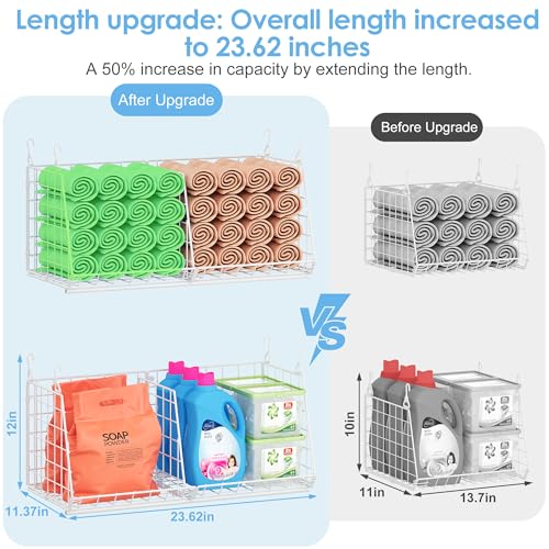 23.62” Extra-Long Under-Shelf Hanging Laundry Basket Organizer, 3-Pack Space-Saving Laundry Organizer, Fits Wire Shelving (Rod Diameter < 0.38”), Modular with Dividers for Custom Laundry Organization - color: White, size: 3-Pack 23.62*11*35.62inch