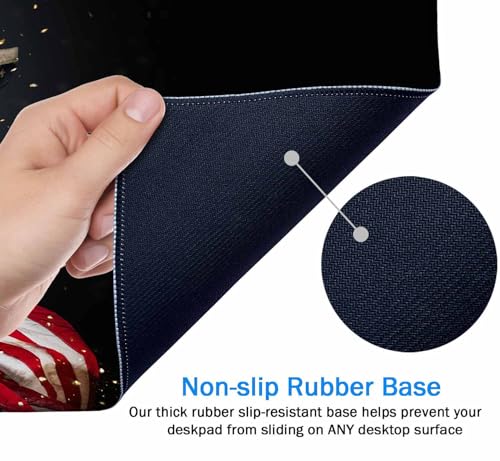 Gaming Mouse Pad Large, Keyboard Mouse Mat Desk Pad, Non-Slip Rubber Base with Stitched Edges Mousepad, 31.5X15.7 inch North American Bald Eagle with American Flag - color: Bald Eagle With American Flag, size: 31.5L x 15.7W inches