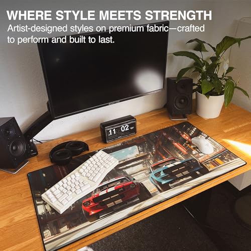 MPCO. Manga Motors Large Gaming Desk Pad - 36" x 17" Duraglyde Fabric Megumis-Mustangs Desk Mats - Washable, Smooth Glide for Precision Gaming & Work - color: DuraGlyde Megumis-Mustangs