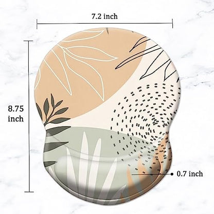 Ergonomic Mouse Pad with Support - Comfortable Wrist Rest, Non-Slip PU Base for Home Office, Studying, Gaming (Boho Leaves) - color: Boho Leaves