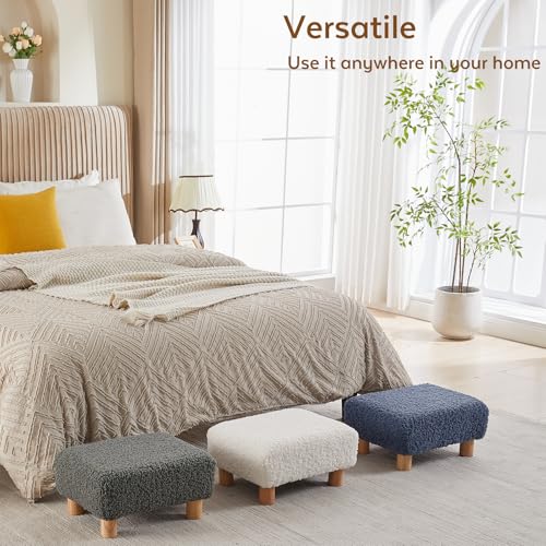 Small Foot Stool Ottoman, Sherpa Footstool Ottoman Foot Rest for Couch, Rectangle Footstools and Ottomans Small for Living Room, Entryway and Bedroom (Gray) - color: Gray (Sherpa)