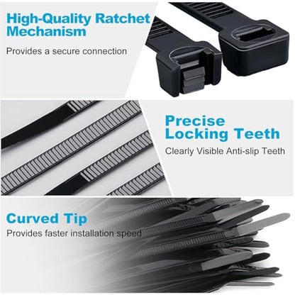 150 Pack Zip Ties 8 Inch Black, 40Lbs Tensile Strength, Premium Nylon Cable Ties, Plastic Zip Ties, For Garage Cable Management, Home, Garden Trellis Ties, Indoor And Outdoor Use