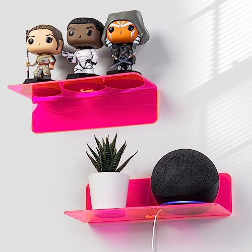 OAPRIRE Acrylic Floating Shelves Set of 2 - Easily Expand Wall Space - Small Wall Shelf with Strong Adhesive for Bedroom, Kids' Room, Bathroom, etc (Fluorescent Pink) - color: Fluorescent Pink
