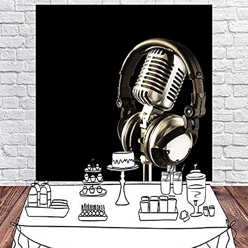 6x6ft Music Theme Backdrop Headphones Photography Background for Birthday Party Decor Banner Photo Booth Studio Props BJAY12 - size: 6x6FT