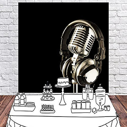 6x6ft Music Theme Backdrop Headphones Photography Background for Birthday Party Decor Banner Photo Booth Studio Props BJAY12 - size: 6x6FT