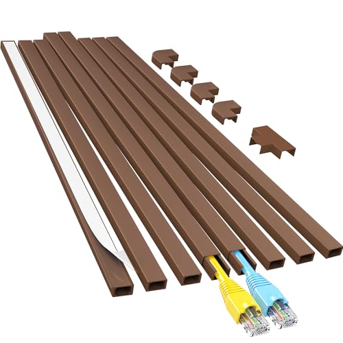 Yecaye Cord Hider, 113in Brown Cord Covers for Wires on Wall, One-Cord Cord Organizer, Easy Install Cable Management Kit, Cord Cover Home Office, W0.59in H0.4in, Brown - color: Brown, size: Small