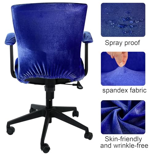 Tallew 4 Pcs Office Chair Covers Set Computer Universal Protective Stretchable Chair Seat Covers Desk Armrest Slipcovers Pads Office Cushion Backrest for Rotating(Dark Blue) - color: Dark Blue
