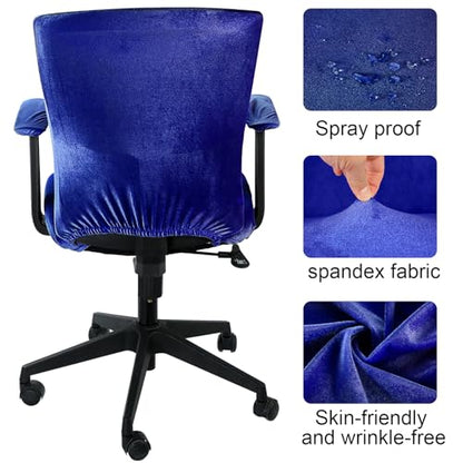 Tallew 4 Pcs Office Chair Covers Set Computer Universal Protective Stretchable Chair Seat Covers Desk Armrest Slipcovers Pads Office Cushion Backrest for Rotating(Dark Blue) - color: Dark Blue
