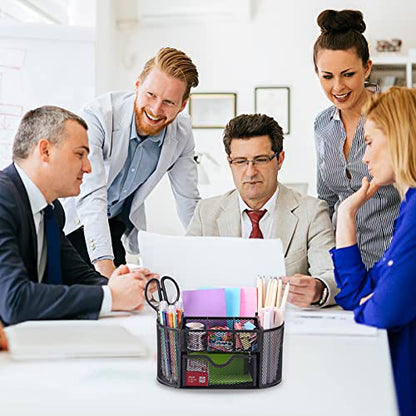 EOOUT Desk Organizer, Pencil Holder for Desk, Mesh Office Desk Accessories with 8 Compartments and 1 Drawer Stationery Holder School Supplies - color: Black