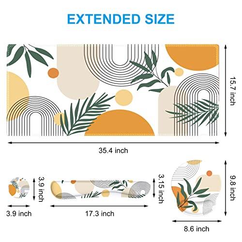 iCasso Mouse Pad and Keyboard Wrist Rest Set, 4in1 XXL Large Mousepad +Keyboard Pad+Mouse Wrist Rest+Coaster with Wrist Support, Ergonomic Desk Pad Mat for Home Office Table Computer-Elm Leaf - color: Elm Leaf
