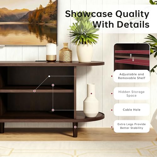 MXV 65" Mid-Century Modern TV Consoles with Sliding Doors, TV Stand with Power Outlet, Fluted Entertainment Center with Adjustable Shelves for Living Room - color: Walnut, size: 65in