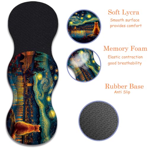 Large Gaming Mouse Pad + Wrist Rest+ Coaster Combo, 31.5 "x 11.8" Durable Non-Slip Extension Table Mat, Suitable for Office and Home, Cat Starry Night Art - color: Cat Starry Night Art