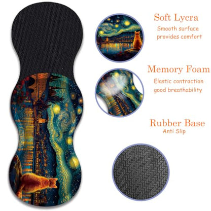 Large Gaming Mouse Pad + Wrist Rest+ Coaster Combo, 31.5 "x 11.8" Durable Non-Slip Extension Table Mat, Suitable for Office and Home, Cat Starry Night Art - color: Cat Starry Night Art