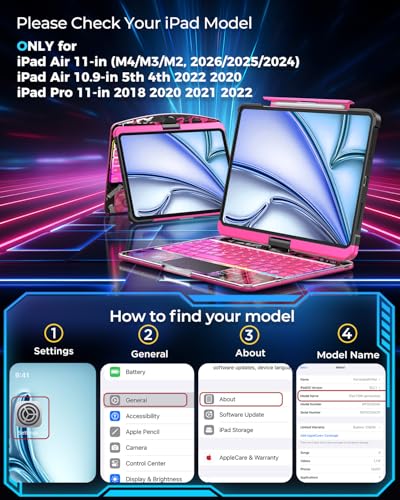 TSQQST Clear Keyboard Case for iPad Air 11 Inch (M4/M3/M2, 2026/2025/2024)/ iPad Air 5th/4th Generation 10.9" / iPad Pro 11" 1st/2nd/3rd/4th, Trackpad, Pencil Holder, 7-Color Backlit, Rotatable, Pink - color: Clear+Pink, size: Air11/10.9/Pro11 1/2/3/4