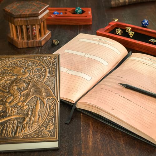 DnD Journal | D&D Notebook with 3D Dragon Embossed Hardcover | DnD Character Journal & Campaign Tracker | 150+ DnD Stickers included | D&D Character Sheet | DnD Gifts, Items & Accessories for Players