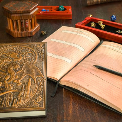 DnD Journal | D&D Notebook with 3D Dragon Embossed Hardcover | DnD Character Journal & Campaign Tracker | 150+ DnD Stickers included | D&D Character Sheet | DnD Gifts, Items & Accessories for Players