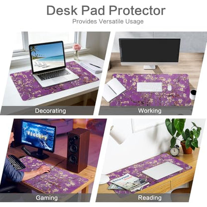 Vimorco Waterproof Desk Pad, XXL Large Mouse Extended Gaming Mousepad with Anti-Slip Rubber Base,Computer Laptop Keyboard Mouse Mat for Women Girls Work,Game,Office,31.5 x 15.7 inch,Purple Flowers - color: Purple Flowers
