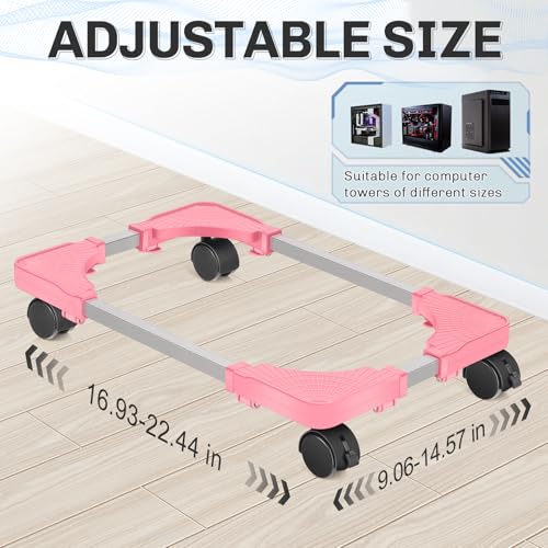 Liitrton Mobile CPU Tower Stand with Ventilation, 4 Locking Casters, Multiple Colors, Fits Most Under Desk Stands for Office Gamers (Pink) - color: Pink