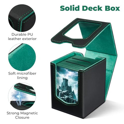 Fabmaker Deck Box Compatible with MTG Commander, (patent Pending) Magnetic Trading Card Storage Box with Comman-der, Fits 100 Double-Sleeved Cards, Card Box Compatible with Magic the Gathering - color: Blue green, size: 1 pack
