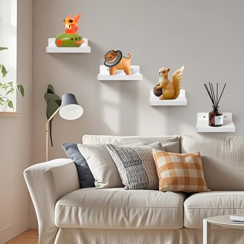 Small Floating Shelf for Wall,5 Inch Wooden Wall Shelf Set of 2,Mini Speaker, Baby Monitor,Cameras，Figurines Display Stand, for Bedroom, Gaming Room, Living Room, Bathroom, Office(White) - color: White, size: 2 Pcs