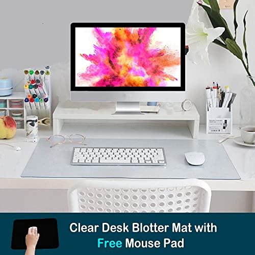Desk Mat Clear Plastic Office Home Table Pad Blotter Mats Writing Desk Topper Protector with Mouse Pad for Laptop Computer Desktop Keyboard Pads Multifunctional Mat Transparent Wipeable PVC 17x36 - size: 17 x 36 inch