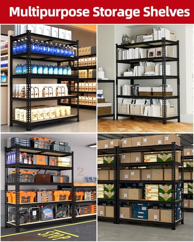PrimeZone 36" x 16" x 72" Heavy Duty Storage Shelves - 5 Tier Adjustable Garage Storage Shelving, Metal Storage Utility Rack Shelf Unit for Warehouse Pantry Closet Kitchen, Black - size: 36"W x 16"D x 72"H