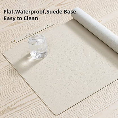 Leather Desk Pad Blotter,Wolaile 36x17 inch Big Keyboard Mouse Pad,Waterproof Non-Slip Writing Desk Computer Mat Desktop Protector for Office Home,Ivory White - color: Off-white