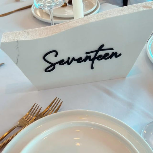 Cursive Wedding Table Number SET, DIY thin modern Black or White acrylic cutouts with silicone glue included. Words only, no backing (One - Twenty Five, Matte Black) - color: Matte Black, size: One - Twenty Five