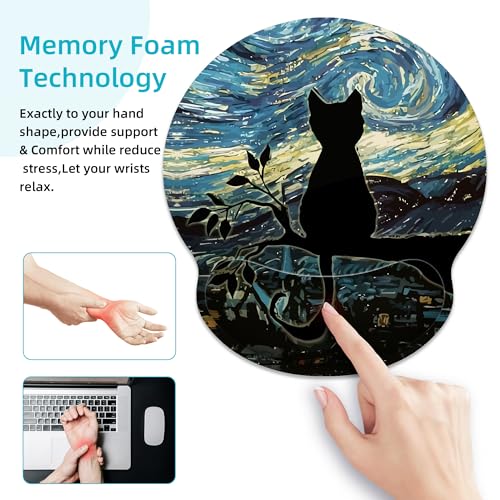 Ergonomic Mouse Pad with Wrist Support,Aesthetic Black Cat Mouse Pad with Wrist Rest,Relieve Wrist Pain Mousepad Non-Slip Rubber Base,Cute Mouse Pads for Desk,Computers,Laptop,Office,Accessories - color: Aesthetic Black Cat