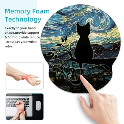 Ergonomic Mouse Pad with Wrist Support,Aesthetic Black Cat Mouse Pad with Wrist Rest,Relieve Wrist Pain Mousepad Non-Slip Rubber Base,Cute Mouse Pads for Desk,Computers,Laptop,Office,Accessories - color: Aesthetic Black Cat
