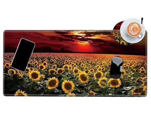 24x12 inch Mouse Pad Large Desk Mat Sunflower Mousepad Gaming Long Extended Protector Mat Big Computer Mat for Wireless Mouse Non Slip Home Work - color: Sunset, size: 24''X12''