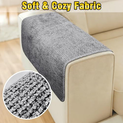 Couch Arm Covers, Sofa Arm Covers, Waterproof Armrest Cover for Sofa, Loveseat, Armchair, Anti-Slip Recliner Arm Cover, Headrest Cover, Arm Chair Covers Set of 2 (Gray, 22"×18") - color: Grey, size: 22" x 18" - 2 pcs
